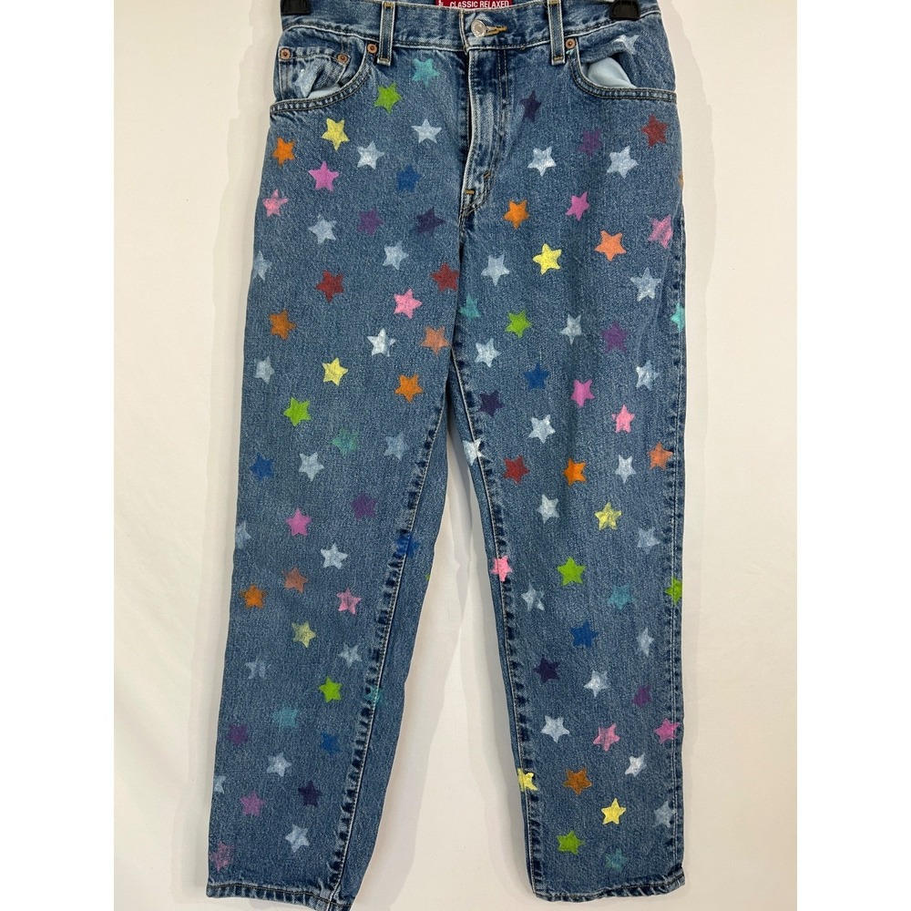 Levi's 550 Classic Relaxed Jeans Sz 6 Multi-Color Star Handmade Embellishments - Picture 2 of 9